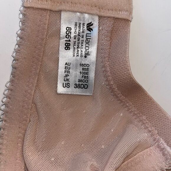 Wacoal | Retro Chic Full-Figure Underwire Bra Sz 38DD Beige/Nude Sheer - Picture 7 of 9